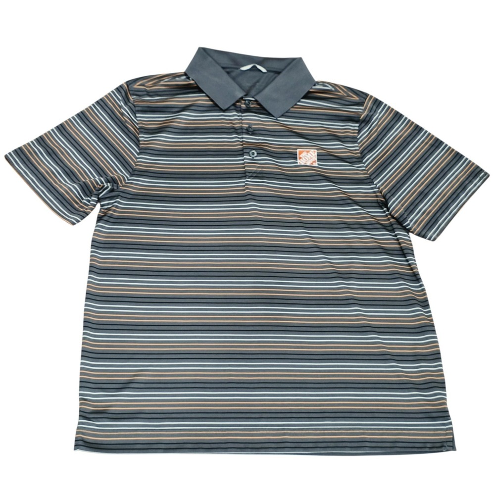 Cutter & Buck Home Depot Polo Shirt Mens Large Gray Orange Stripe Employee Golf